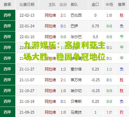 九游娱乐：塞维利亚主场大胜，稳固争冠地位